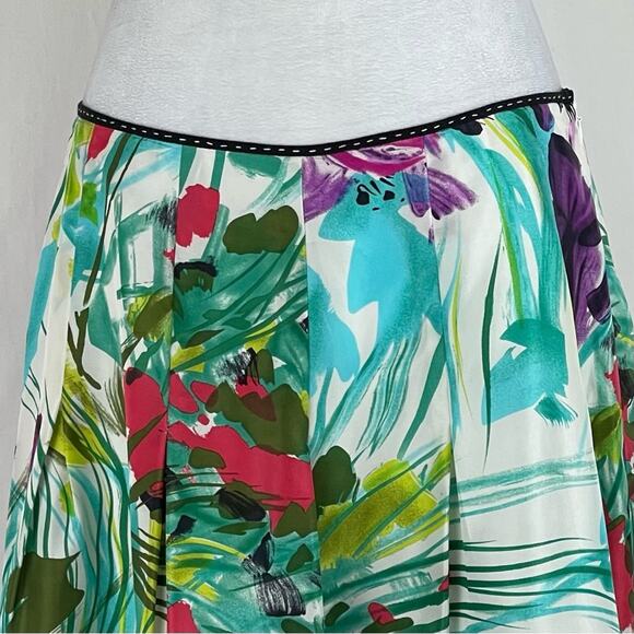 Peter Nygard White Teal Floral 100% Silk Cottage Vintage Skirt NWOT Size 10 - Picture 2 of 11